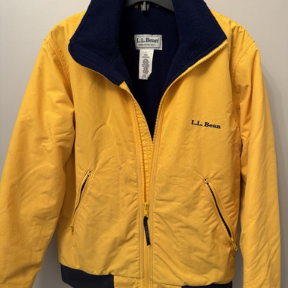 Vintage LL Bean Mens SMALL Warm Up Bomber Jacket Fleece Lined Full Zip Yellow
